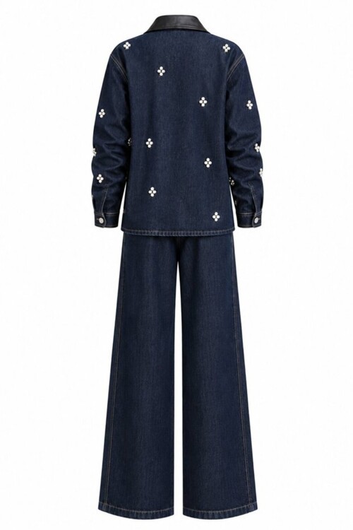 Taşlı Denim Ceket Pantolon Takım