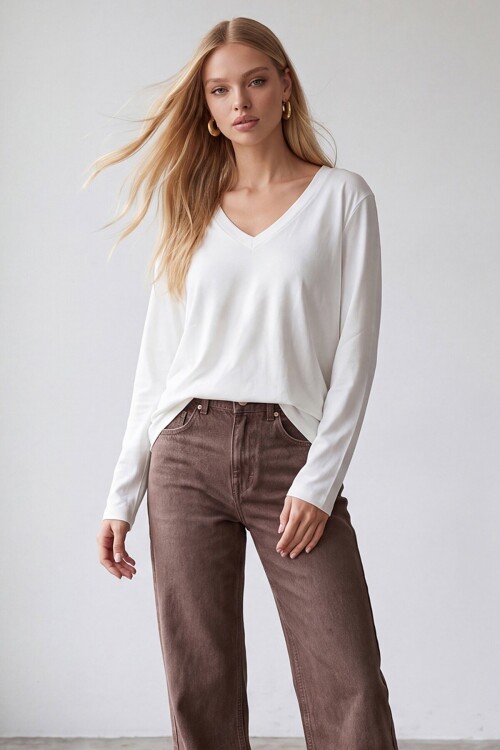 V Yaka Oversize Basic Bluz