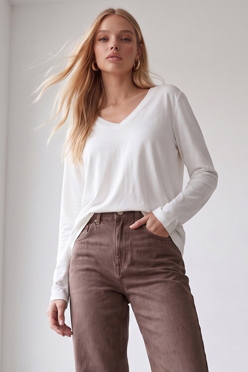 V Yaka Oversize Basic Bluz