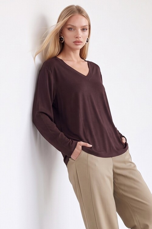 V Yaka Oversize Basic Bluz