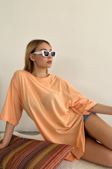 Somon Bisiklet Yaka Duble Kol Oversize Pamuklu Basic T Shirt