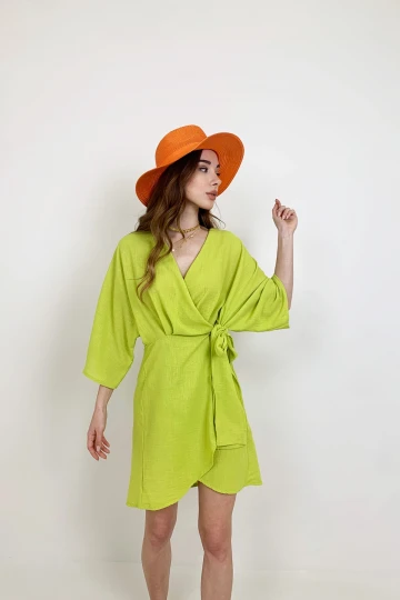V Yaka Bağlamalı Yarasa Kol Kimono Elbise