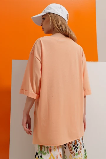 Somon Bisiklet Yaka Duble Kol Oversize Pamuklu Basic T Shirt