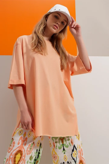 Somon Bisiklet Yaka Duble Kol Oversize Pamuklu Basic T Shirt