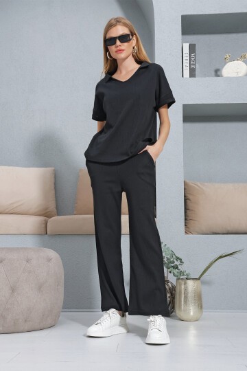 Gömlek Yaka Oversize Bluz Ve Yüksek Bel Pantolon Takım