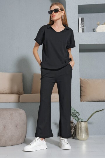 Gömlek Yaka Oversize Bluz Ve Yüksek Bel Pantolon Takım