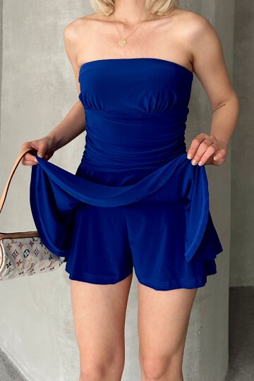 Drape Detaylı Şortlu Mini Straplez Elbise