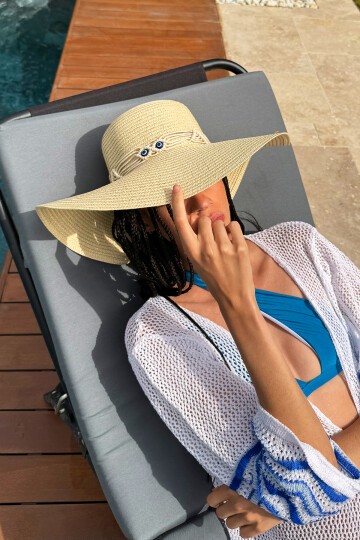 Nazar Boncuklu Hasır Plaj Şapkası