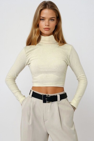 Balıkçı Yaka Fitilli Basic Crop Body Bluz