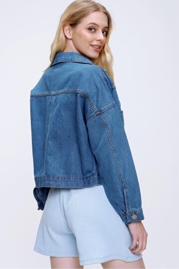 Kadın Siyah Crop Denim Ceket Smd-X3631-Rv