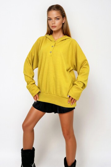 Kapüşonlu Çıtçıt Kapamalı 3 İplik İçi Şardonlu Oversize Sweatshirt