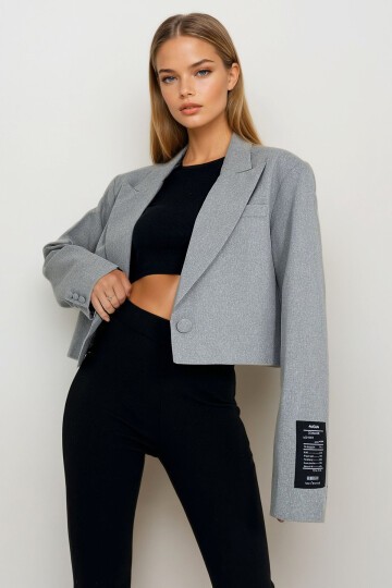 Omuzları Vatkalı İçi Astarlı Blazer Crop Ceket