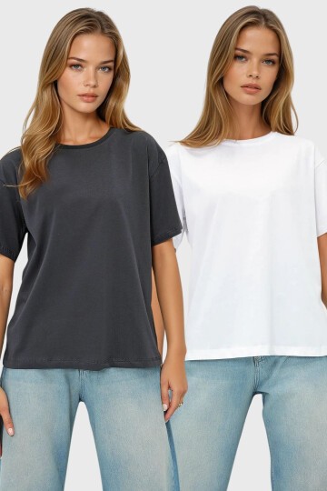2Li Paket Bisiklet Yaka Basic T-Shırt