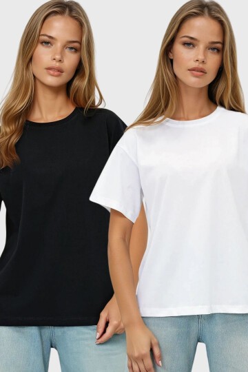 2Li Paket Bisiklet Yaka Basic T-Shırt