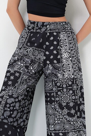Beli Lastikli Desenli  Geniş Paça Pantolon