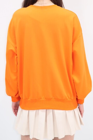 Bisiklet Yaka Yazı Baskılı Oversize Sweatshirt