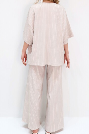 Duble Kol Bürümcük Kumaş Yazlık Kimono Ve Pantolon Takım