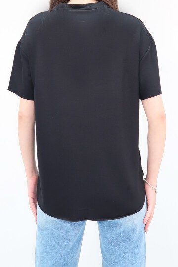 V Yaka Lazer Kesim Oversize Modal T-Shirt