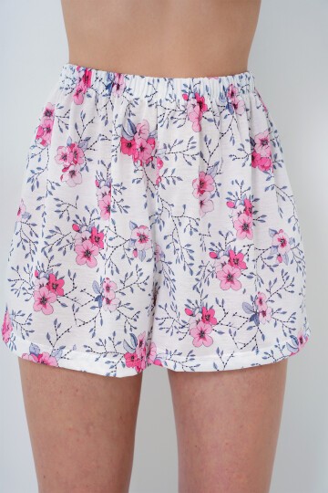 Çiçek Desenli Örme Pamuklu Gömlek Ve Şort Pijama Takımı