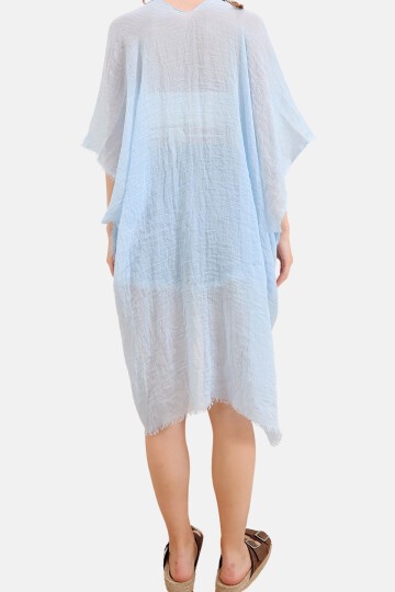 Mavi Oversize Pamuklu Kimono