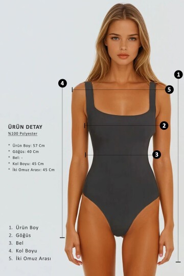 Önü Fermuarlı Tül Kollu Body Suit