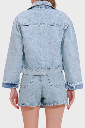 Püskül Detaylı Crop Denim Ceket