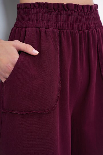 Beli Gipeli Çift Cepli Bol Paça Gabardin Pantolon