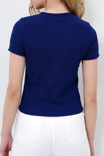 Bisiklet Yaka Fiyonk Süslü Crop Bluz