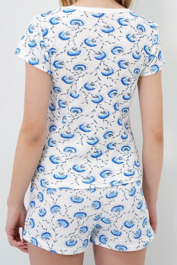 Bisiklet Yaka Pamuklu Fisto Detaylı Bluz Ve Şortlu Pijama Takımı