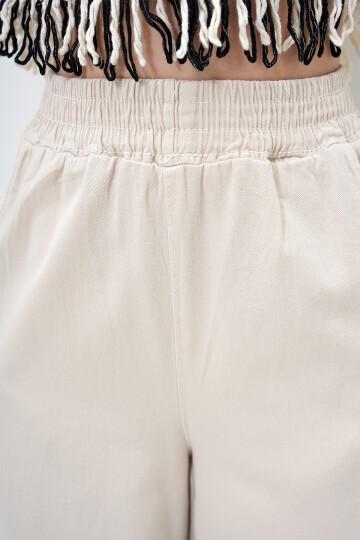 Bej Çift Cepli Gabardin Palazzo Pantolon