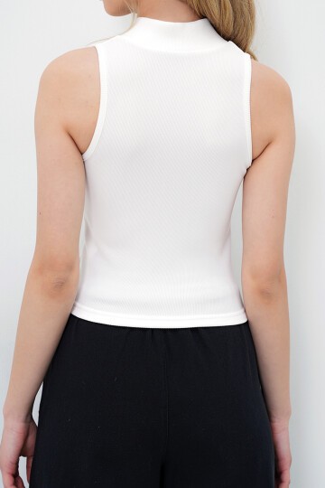 Dik Yaka Fermuarlı Ottoban Crop Bluz