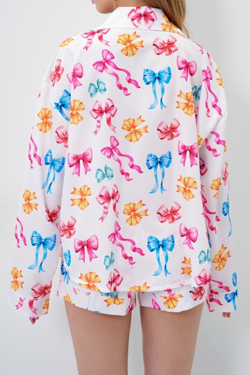 Mix Duble Manşet Ve Paça Detaylı Dokuma Gömlek Ve Şortlu Pijama Takımı