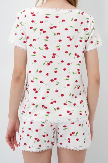 Fisto Detaylı Pamuklu Geniş Yaka Gömlek Ve Şortlu Pijama Takımı