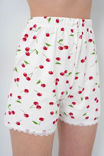 Fisto Detaylı Pamuklu Geniş Yaka Gömlek Ve Şortlu Pijama Takımı