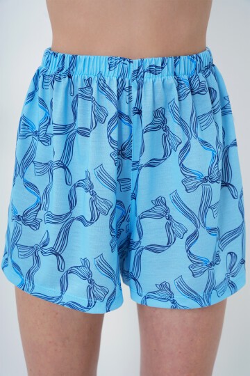 Fiyonk Desenli Örme Pamuklu Gömlek Ve Şort Pijama Takımı