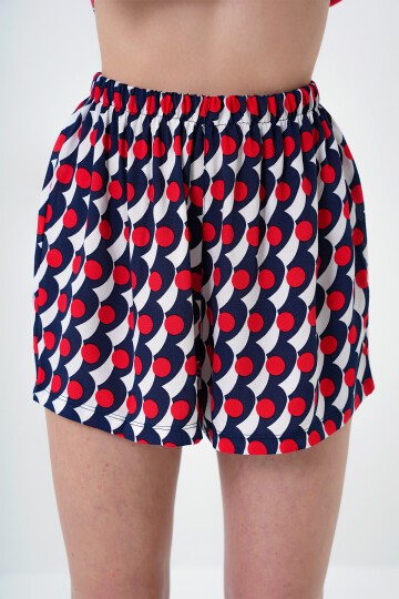 Geometrik Desenli Önü Düğmeli Dokuma Gömlek Ve Şort Pijama Takım