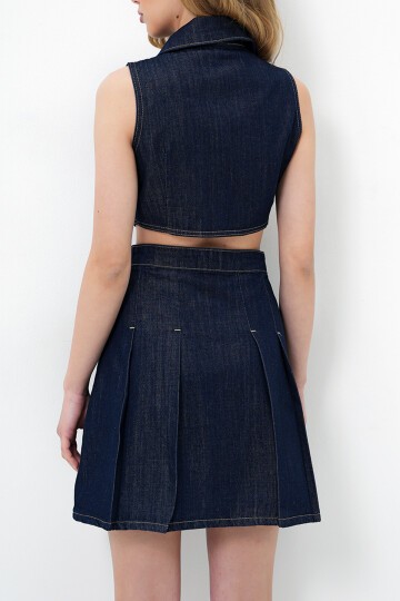 Gömlek Yaka Sıfır Kol Cut-Out Jean Elbise