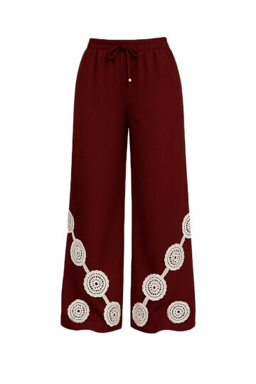 Güpür Detaylı Beli Lastikli Palazzo Pantolon
