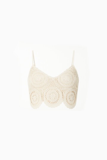 Güpür İşlemeli Astarlı İnce Askılı Crop Bluz