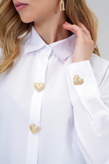 Kalp Düğmeli Oversize Poplin Gömlek