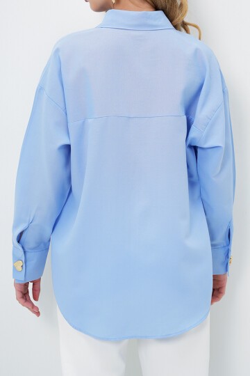 Kalp Düğmeli Oversize Poplin Gömlek