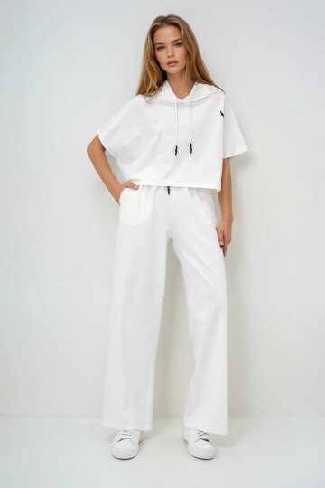 Kapüşonlu Oversize Crop Ve Çift Cepli Pantolon Takım