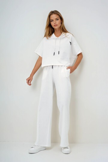 Kapüşonlu Oversize Crop Ve Çift Cepli Pantolon Takım