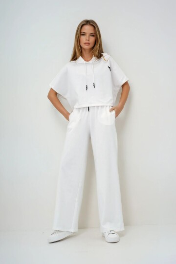 Kapüşonlu Oversize Crop Ve Çift Cepli Pantolon Takım