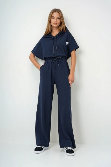 Kapüşonlu Oversize Crop Ve Çift Cepli Pantolon Takım