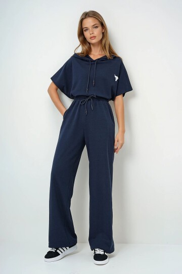 Kapüşonlu Oversize Crop Ve Çift Cepli Pantolon Takım