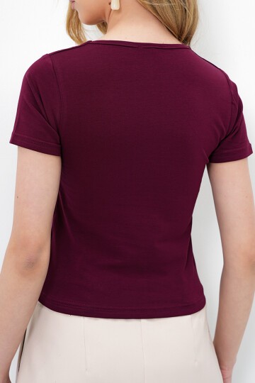 Kare Yaka Likralı Tulumlu Double Kumaş Crop Bluz