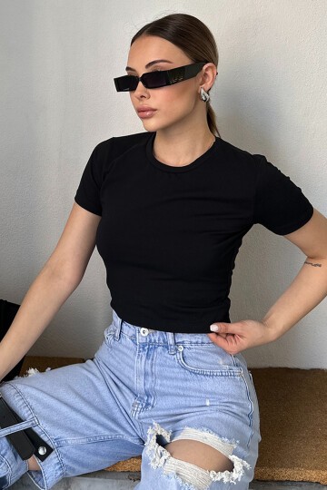 Kısa Kollu Fitilli Crop Bluz