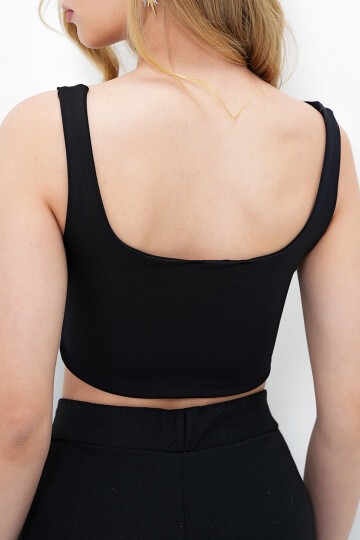 Likralı Kuş Gözlü Korse Formlu Crop Bluz