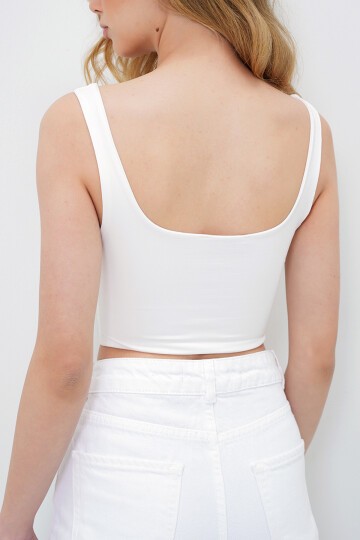 Likralı Kuş Gözlü Korse Formlu Crop Bluz